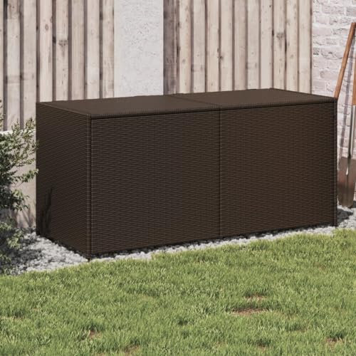 Rantry Garden Storage Box Brown 283L Poly Rattan, Weather Resistant Outdoor Storage Chest, Garden Tool Storage, Home Deck Patio Garden Furniture