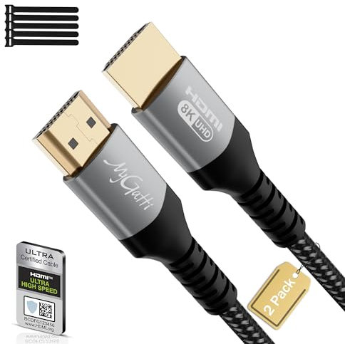Certificato Cavo HDMI 2.1 8k 1 Metri(2 pezzi),Ultra Alta Velocità 48Gbps,nylon intrecciato,48 Gbps,supporta 8K@60Hz,4K@120Hz,eARC,HDR,HDCP 2.2/2.3,per laptop,monitor,switch,PS5/PS4,UHD TV+5 fascette