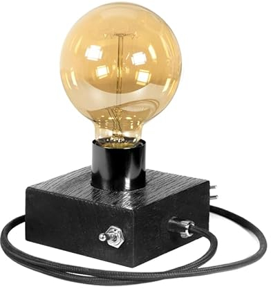 LED Wood Vintage Tischlampe, industrielle Nachttischlampe aus schwarzer Holz Eiche, Steampunk Schreibtischlampe, E27 40W Glühbirnen-Set für Schlafzimmer, Wohnzimmer, Haus, Café, Bar, antikes Dekor
