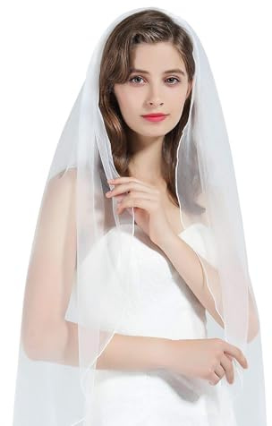 Brautschleier, Schleier kurz Schleier Elegante Braut Tüll Hochzeitsschleier Hochzeit Kurzer Schleier für JGA Hochzeit Zubehör Schleier (White, 50X80CM)
