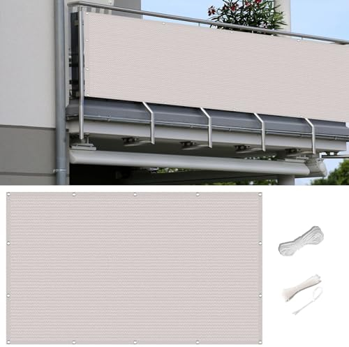 Sichtschutz Balkon 1.1 x 6 m Wind- Und Wasserdurchlässig Wetterfeste Balkonverkleidung Sichtschutz Zaunblende mit Ösen Und Kabelbinder für Den Gartenzaun, Weiß