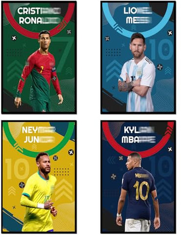 NebulaNova Set of 4 Ronaldo Poster, Football Superstar Messi, Neymar and M bape Poster Messi Poster Kunstdruck-Poster, Sport-Promi-Poster, Für Wohnzimmer, Raumdekoration Unframe12x18inch(30x45cm)