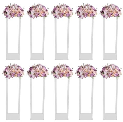 Mermajestic Acryl Hochzeit Blumenständer, 10 Stück Hoch Klare Blume Vase Stehen für Mittelstück Tischdekorationen Hochzeiten Party, Freistehend Spalte Blumen Display Steht (80cm Höhe - 10 Stücke)