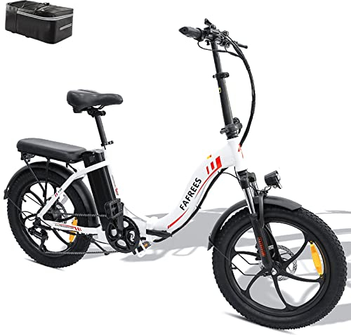 Fafrees [ Offiziell F20 Fatbike Herren E-Bike Klapprad 20 Zoll mit 36V 16AH abnehmbarem Akku für Pendeln, Damen E Bike Klappbar 250W, 25km/h Mountainbike 150kg, Ebike Citybike Bremslicht (Weiß)