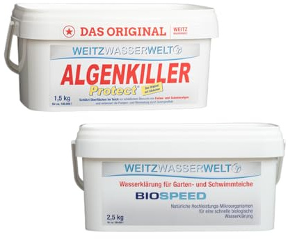 SCHNELLKLAR SPARSET -Biologische Schnellreinigung der Teiche. Stark gegen Algen, Schlamm, Wassertrübungen - BIOSPEED & ALGENKILLER Protect im DUO pack. Erzeugen ein stabiles Öko-Gleichgewicht 100.000L