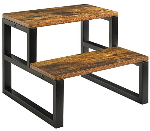IBUYKE Holz Tritthocker für Erwachsene Kinder, Heavy Duty 2-Stufen Tritthocker mit 500 Lbs Kapazität, rutschfeste Nachttisch Holztritt für Schlafzimmer Wohnzimmer Bad Küche, Rustikale Braun TBD002H
