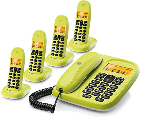CAFIEDR Telefono Telefono Cordless + Telefono Fisso da Tavolo, con Blocco chiamate indesiderate, Display con Sfondo Bianco, Menu in Inglese, Chiamata in Vivavoce, Adatto per casa(Verde 4)