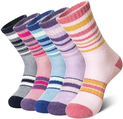 DoSmart Merino Wool Hiking Socks for Women Thermal Winter Warm Moisture Wicking Boot Work Cushion Gift Socks 5 Pairs(Stripe A,Medium)