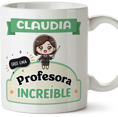 MUGFFINS Tazas Personalizadas para PROFESORA mujer - En Español - Eres increíble - Kawaii - 11 oz / 330 ml - Regalo Personalizable original y divertido