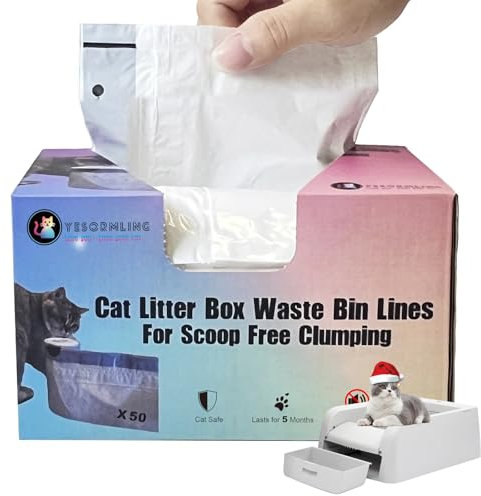 50 Count Cat Litter Box Liners, Compatible with PetSafe Scoop Free Self Cleaning Clumping Litter Box, Drawstring Litter Box Liner, Replaceable Cat Waste Bag, Easy Cleanup (50 Count)