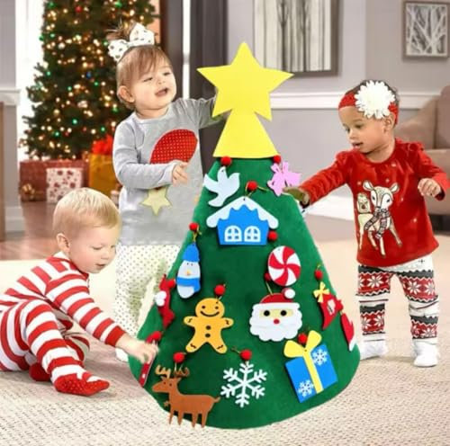 Felt DIY Christmas Tree. 3D Ideal for Toddlers – 65cm High with 26 Colourful Ornaments | Eco-Friendly, Non-Toxic Felt | Perfect for Festive Fun & Gifts