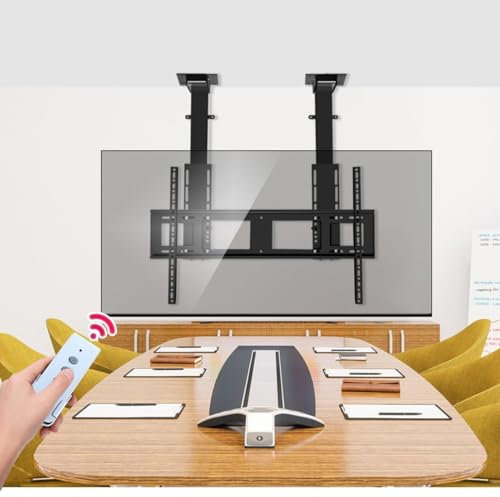 ENJOYOU Support de Montage TV au Plafond - Élévateur TV motorisé pour téléviseurs Plats et incurvés de 55 à 120 Pouces, Support TV de Plafond rétractable avec télécommande et Commande par interrupte