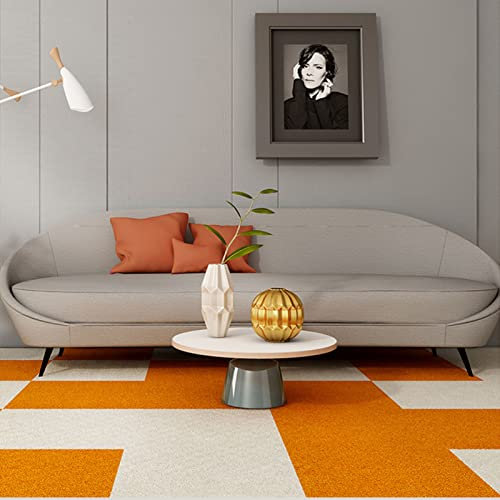 Moquette autocollante, 12/18 pièces, antidérapant, insonorisé, peler et coller, facile à installer, tapis de sol multicolore 20 X 20(White+orange,18pcs)