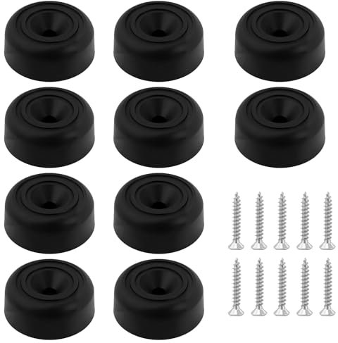 JRSHIRLEYLTD Lot de 10 pieds de meubles ronds - Diamètre : 33 x H 13 mm - En plastique - Pour meubles, canapé, chaise - Avec 10 vis