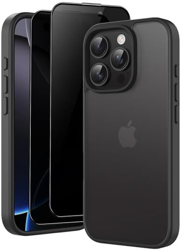 Aekyiwot 3 in 1 Handyhülle für iPhone 16 Pro Hülle mit 2 Stück Schutzfolie Privacy Schutz, [Nie Vergilbung] [Kameraschutz] Dünn Hard PC Kratzfest Stoßfest Schutzhülle Case 6.3 Zoll(Schwarz)