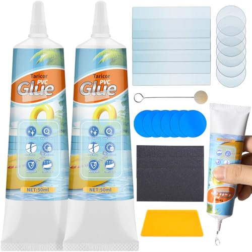 Taricor Kit Reparation Piscine,100ml (50mlx2) Kit de Réparation pour Piscine, Kit Réparation Spa Gonflable avec 17pcs Rustine Piscine pour Produits gonflables, Bouées, Matelas Pneumatiques (50ML*2PCS)
