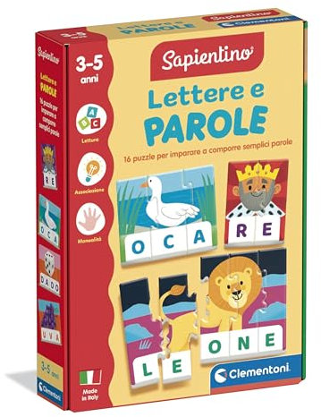 Clementoni Sapientino - Lettere e Parole, Gioco Educativo Bambini 3-5 Anni, Puzzle per Imparare Alfabeto e Parole e Stimolare la Manualità, Made in Italy, Lingua Italiana, 16845