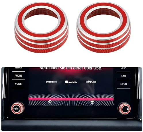 VDARK VOL Tune-Knopfabdeckungen, passend für Skoda Fabia Kamiq Karoq Kodiaq Octavia, Auto-Innendekorationszubehör, Metall-Aufkleber, direkter Ersatz der Zierleisten, 2er-Pack, Rot