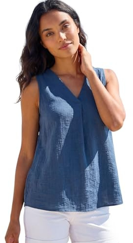 Roman Originals Women Pleated Vest Tank Top Ladies Sleeveless Blouse Shirt Tunic Summer Autumn Holiday V-Neck Work Office Cocktail Party Special Occassion Going Out - Textured Navy - Size 16