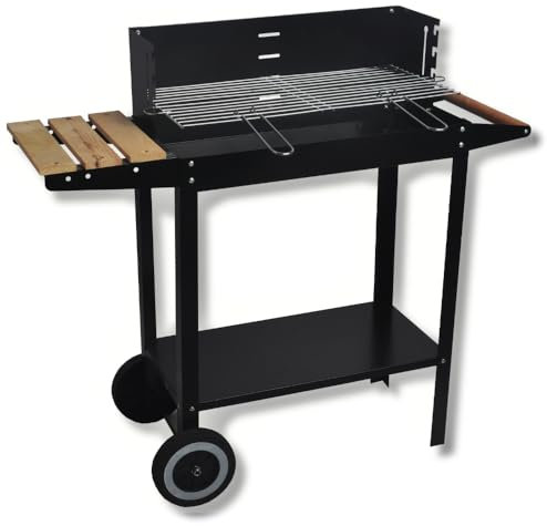 Briconess.com Holzkohlegrill aus Stahl mit seitlicher Ablage aus Holz, 85,2 x 36 x 82,7 cm