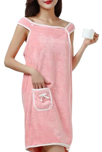 LaresDay Peignoir de bain pour femme avec poches – Peignoir en tissu éponge absorbant pour sauna, douche et plage | Idéal pour la maison, la piscine, Rose, S-XL