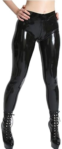 ABWL Schwarze Latex-Leggings für Damen, handgefertigte Naturlatex-Gummi-Strumpfhose, mit Reißverschluss im Schritt (ohne Socken)