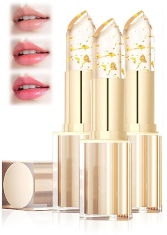 Temperaturänderung Lippenstift 24 Stunden Halt Gold Transparente Lip Balm Lippenpflege, Flower Jelly Lippenstift Wasserdichtes Langanhaltender Lipstick Farbverändernde Lippenbalsam (3)