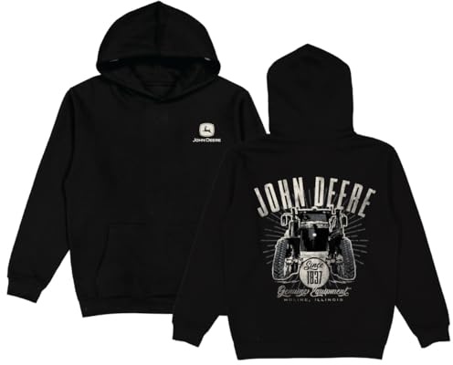 JOHN DEERE Sweatshirt à capuche noir avec impression de tracteur au dos et design « Genuine Equipment » Pour les agriculteurs et les fans, Noir , XXL
