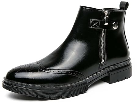 Stivaletti Chelsea da Uomo, Stivaletti in Pelle con Cerniera Laterale, Scarpe Eleganti Casual per Uso Quotidiano Formale, Scarpe Impermeabili Autunno,Nero,42 EU
