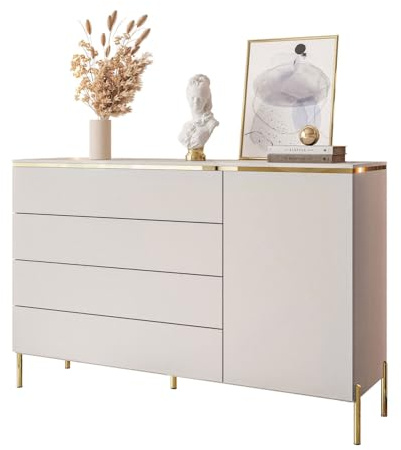 Lookway Kommode Aurora Kaschmir Matt mit Goldleiste – Hängend oder Stehend auf Goldenen Beinen – Modernes Design, Luxus & Funktionalität (gerade Gold Chrom Beine)