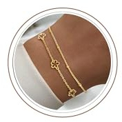 Turandoss Armband Gold Damen, Kleeblatt Armband Gold Armband Mädchen | Kleeblatt Armband Damen, Evil Eye Armband Set, Armbänder Blumen Gold, Schmuck Geschenk für Frauen Mädchen