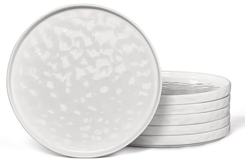 Herogo Stoneware Dinner Plates Set of 6, 26.3cm / 10 Inch, Speckled White | Reactive Glaze Tableware Dining Plates, Large Serving Dishes for Party Wedding Birthday Picnic, Dishwasher & Microwave Safe
