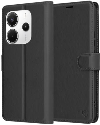 Techsuit für Xiaomi Redmi Note 14 5G Klapp Brieftasche Hülle mit Kartenfach, Voller Schutz, Professionelles Design, Präzise Aussparungen, Kratzfest, Leather Folio Series, PU Leder TPU Hybrid, Schwarz