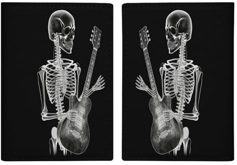 Astratto X-ray Cranio Scheletro Giocare Chitarra Titolare Passaporto Moda Copertura Passaporto Protector Viaggio Documenti Organizzatore Carta d'identità Protezione Squisita Passaporto Portafoglio