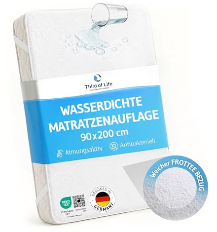 Matratzenschoner 90x200 wasserdicht, Atmungsaktive Frottee Matratzenauflage | Matratzenschutz Terry mit weicher Baumwolle, Praktische Eckgummis für perfekten Sitz, 60°C waschbar und Oeko-Tex zertifiziert