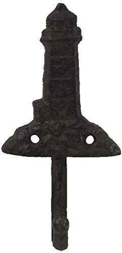 osters muschel-sammler-shop Gusseisen Wandhaken im maritimen Design - 4 Motive wählbar - Dunkelbraun - fürs Bad, Küche oder auch WC (Leuchtturm)