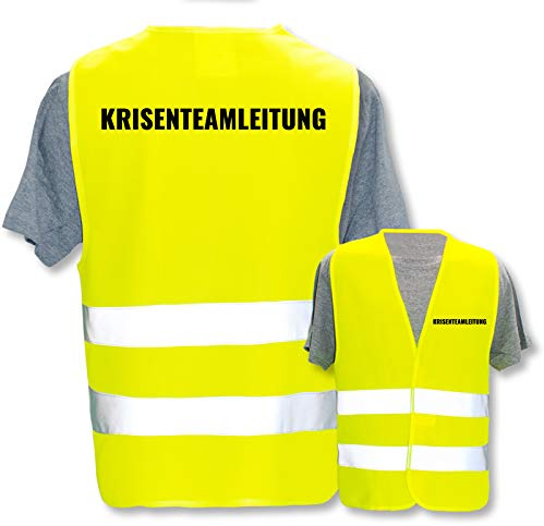 Bedruckte Warnwesten mit ISO-Leuchtstreifen * Standard- oder Reflex-Druck * Erste Hilfe und Brandschutz, Begriff:Krisenteamleitung, Farbe + Größe:Gelb (M/L)