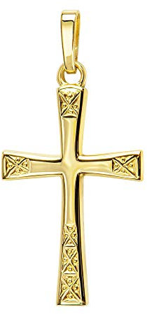 JEVELION Goldkreuz Kreuz-Anhänger für Damen, Herren und Kinder in hochglanz poliert mit Ornamentverzierungen als Kettenanhänger 585 Gold 14 Karat + Schmuck-Etui