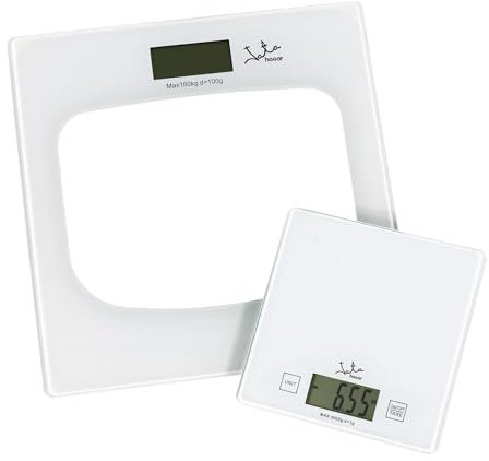 Jata P111 - Báscula de Baño Digital, Pantalla LCD, Alta precisión, Extraplana, Capacidad de 180 kg, Plataforma de Vidrio, Apagado Automático, Regalo Balanza Cocina, Blanco