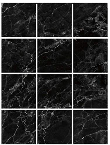 | Décoration de Carrelage | 12 Pièces - Stickers Autocollants Adhesifs Carrelage - Effet Marbre Noir- Dimensions d'un Sticker : 15 x 15 cm - Meubles Cuisine Salle de Bains ...