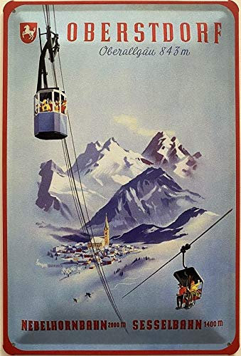 Blechschild 30 x 20 cm Deutschland Oberstdorf Oberallgäu 843 m Nebelhornbahn 2000m Sesselbahn 1400m - Deko7