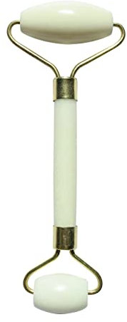 Jade Roller Blanc Masseur Visage, Rouleau de Jade en Pierre Naturelle + Housse de Protection, Anti-Age, Réduit les ridules, Stimule la circulation sanguine, Peau saine et éclatante, Sun & Sia