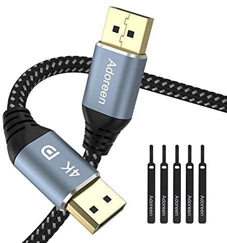 DisplayPort Cable 30feet, Adoreen 4K DP Cable for 4K@60Hz 2K@ 120Hz 1080p@165Hz 144Hz, Braided DP 1.2 Display Port DP to DP Compatible 3D,Laptop, PC TV,Gaming Monitor with 5 Velcro Cable Ties