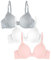 Fruit of the Loom Women's T-Shirt Bra, Opaque, Blushing Rose/White/Grey Heather, 38C (Pack of 3)