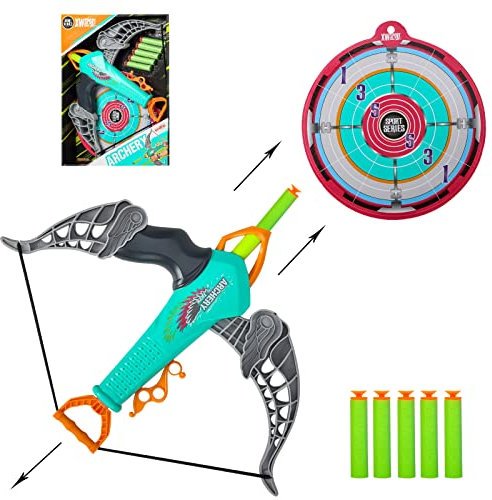 Bow and Arrow Set for Kids Toy, Archery Set 5 Foam Darts with Suction Cup, Target Practice Shooting Games Indoor Outdoor Toys for Boys and Girls (Green)