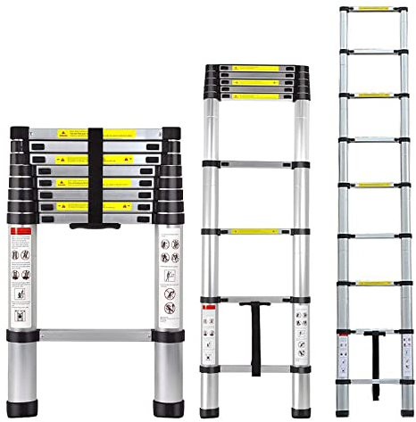 2,6M Scala Telescopica, Multiuso Scala Allungabile in Alluminio Scala Pieghevole, Scala Scaletta Allungabile Scala Multiuso 8 Gradini, Portatile Scala Retrattile, Carico di 150KG, Certificazione EN131