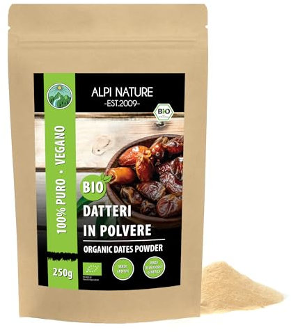 Alpi Nature Zucchero di Datteri BIO 250g, Datteri Biologici Macinati, Sostituto dello Zucchero