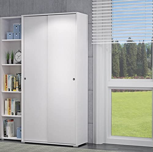 Dmora - Armoire Dalia, armoire avec 2 portes coulissantes et 4 étagères, mobilier de chambre polyvalent moderne, 100% Made in Italy, 90x45h195 cm, Blanc