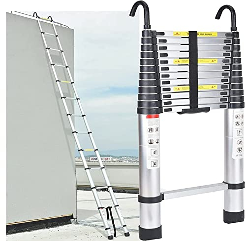 5M Teleskopleiter mit Abnehmbarem Haken - Rutschfester Klappleiter Stehleiter Mehrzweckleiter aus hochwertiges Aluminium - Ausziehbar Leiter für Haushalt oder Außenbereich, Max Belastung 150kg