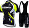 Linarun Herren Fahrradtrikot Set, Fahrradbekleidung Kurzarm + Trägerhose mit Sitzpolster aus Atmungsaktiv, Schnell Trockend Polyester für Radsport
